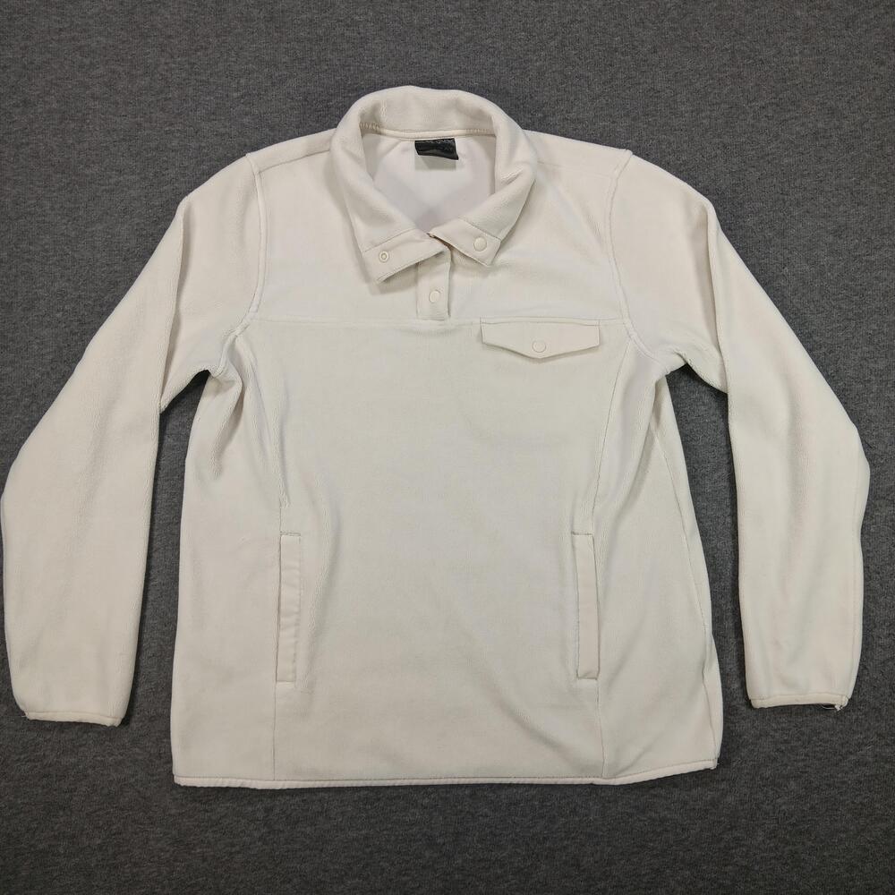 32 Degrees Heat Fleece Sweater Mens Small White Snap Collar Pullover Top